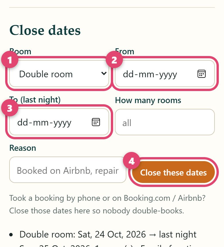 Close dates form