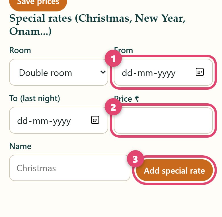 Special rates form